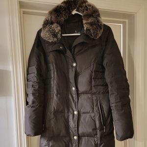 London Fog Women's Chevron Coat with Faux Fur Trim